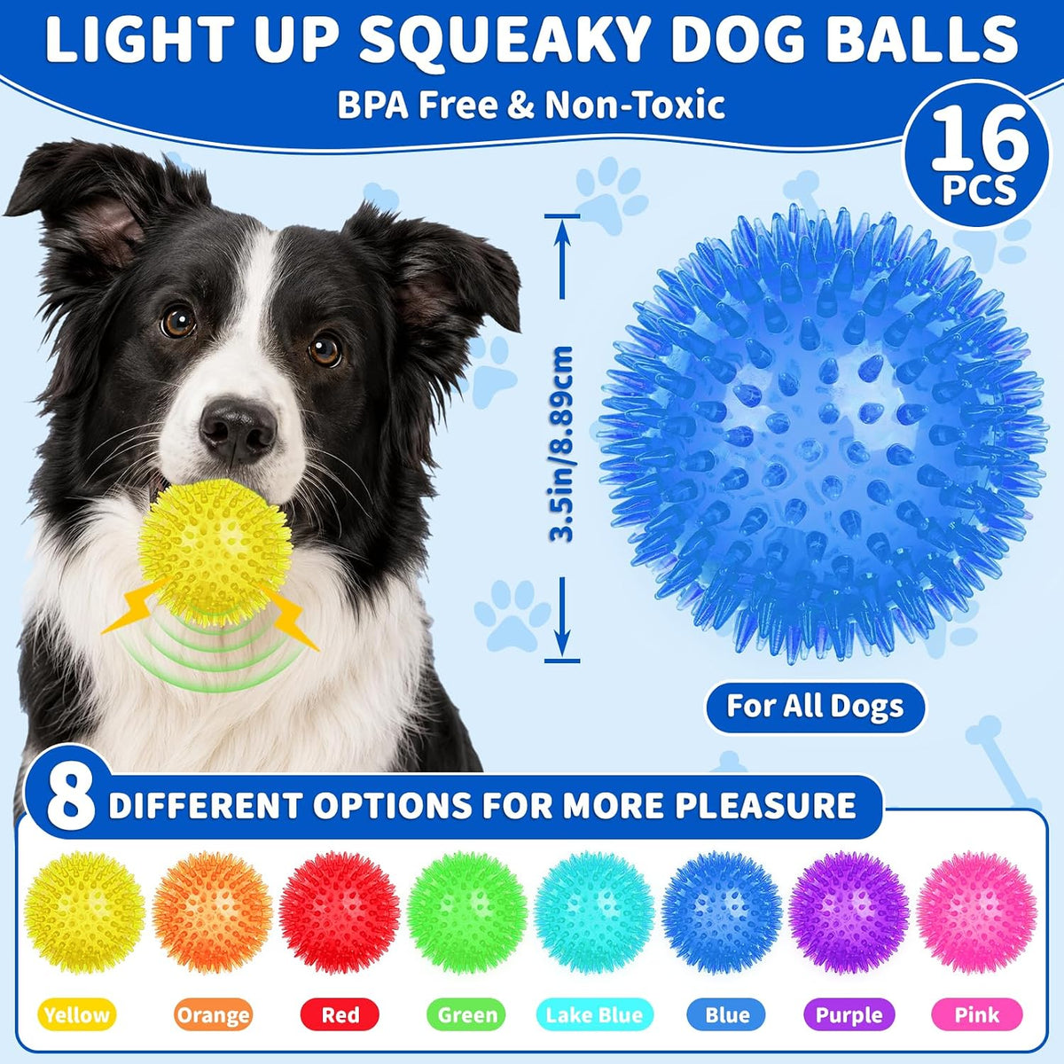 36 Pcs 2.5 in Squeaky Dog Toy Balls Spiky Dog Balls Chew Toy - 3.5in / LED – 16 Pcs - image 2