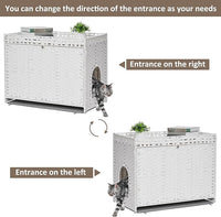 Cat Litter Box Enclosure with Soft Litter Mat; Hidden Cat Washroom Furniture with Door; Handwoven Rattan Cat House with Large Space; Pet Crate for Living Room, Bedroom, Balcony (White)