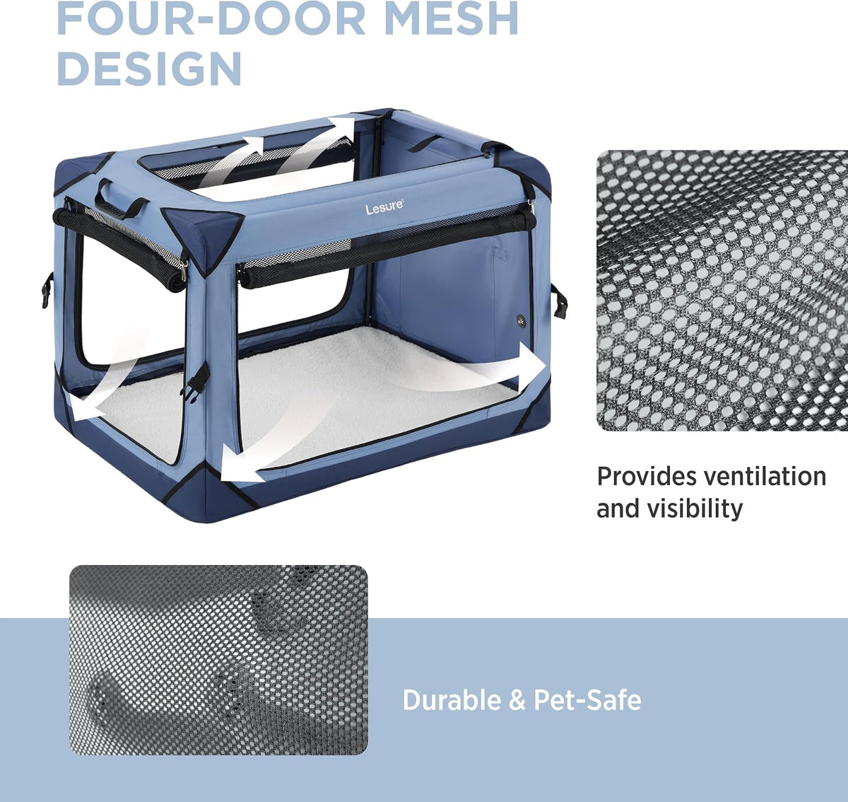 Lesure Portable Soft Collapsible Dog Crate for Large Dogs - Blue / 30.0"L x 21.0"W x 21.0"H - image 2
