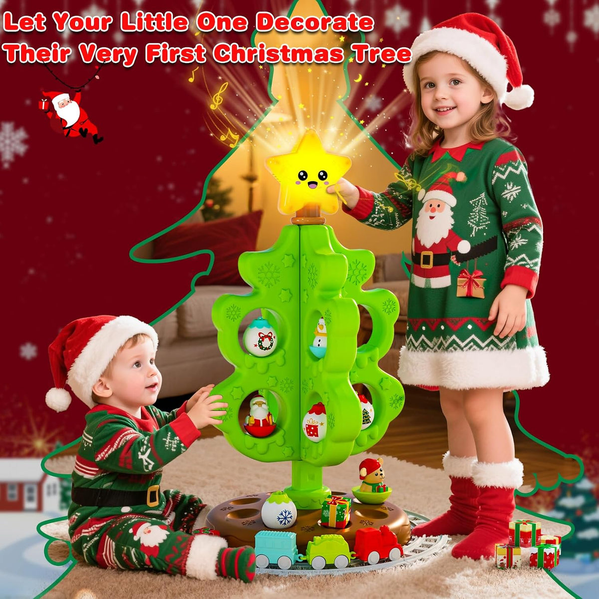 Surelect my first Christmas tree toy for little kids with train, tumblers and finger puppets - view 10