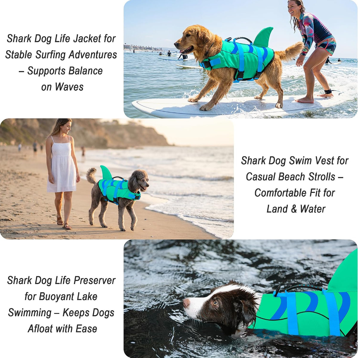 Fragralley Shark Dog Life Jacket - Medium / Shark-Green+Blue - image 4