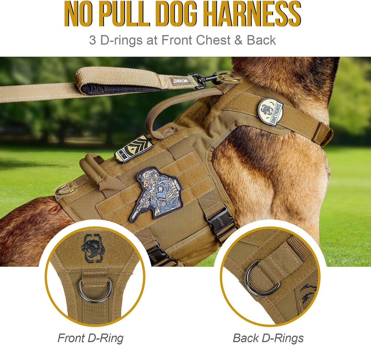 OneTigris Tactical Dog Harness with 5X Metal Buckle - XL / Brown - image 4