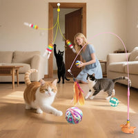 Cat toy pack with 27PCS self play accessories for indoor cats-cat teaser wand, fishing pole, suction cup, ball, string, mouse, feathers and hanging interactive cat toys for kitten Exercise & Chase