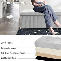 Storage Ottoman Bench, 43 Inch Foldable Ottoman with Legs, Velvet Foot Rest Stool, End of Bed Bench, Storage Chest for Living Room, Bedroom (Grey)