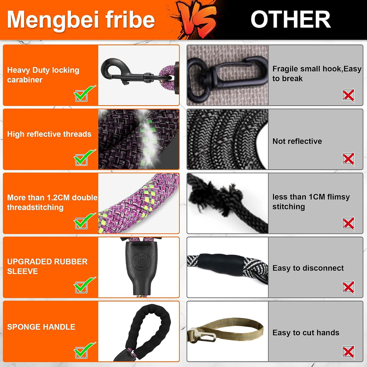 Double Dog Leash, No Tangle, Detachable360° Swivel - Purple / L (40-150 lbs) - image 4