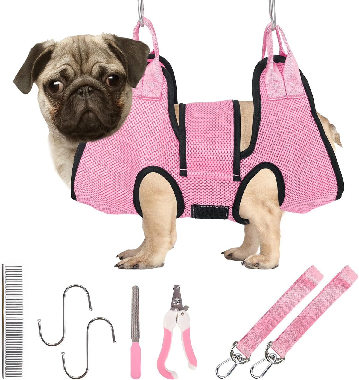 PatiencET Cat Grooming Hammock Kit – Essentials for Dogs - S (17 LB Max) / Pink