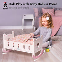 ROBUD wooden play high chair for dolls with feeding tray and bow print cushions - view 3