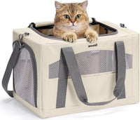 Pecute Cat Carrier Stable, Pet Carrier with Privacy Partition - Beige / 16.9"L x 11.0"W x 11.0"H