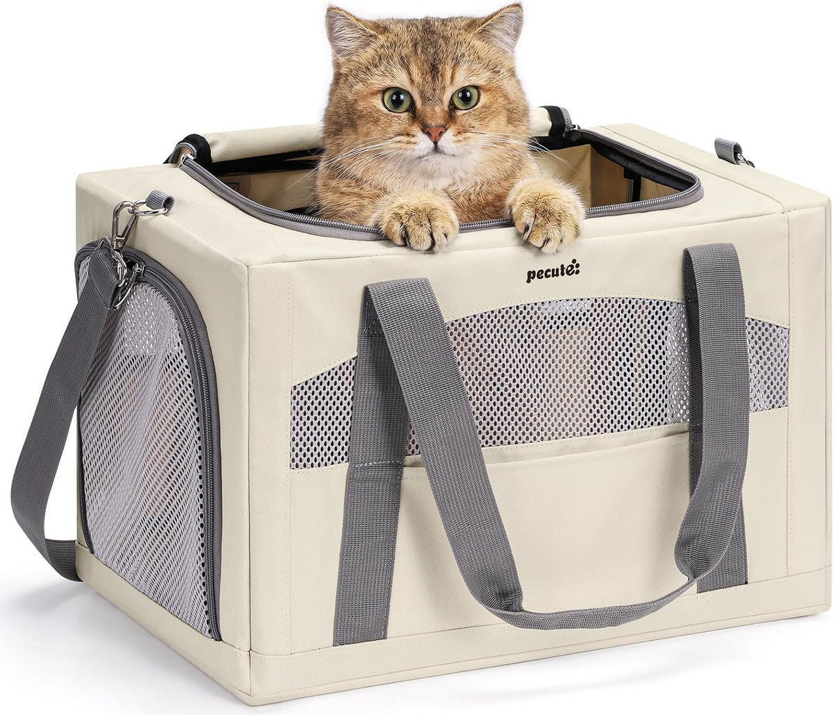 Pecute Cat Carrier Stable, Pet Carrier with Privacy Partition - Beige / 16.9"L x 11.0"W x 11.0"H