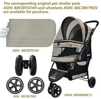 ROODO 3 Wheel Dog Pet Cat Stroller Best Lightweight Foldable Compact Portable Jogger All Terrain Travel Pet Gear Puppy Kitty Stroller for up to 30lbs Medium Small Dogs and Cats(Light Khaki)