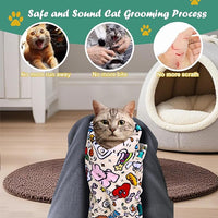 Cat Wrap for Cutting Nails and Grooming(27" x27"), Cat Restraint Wrap for Nail Clipping,Self-Adhesive Fabric Cat Swaddle Burrito Wrap for Nail Trimming (Graffiti Style)
