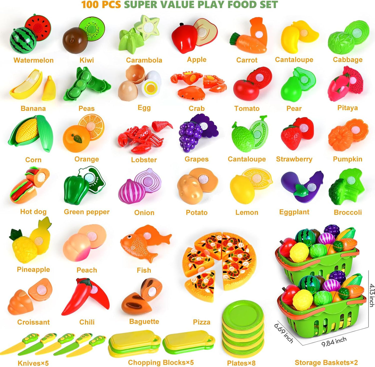 100 Pcs Play Food Set for Kids Kitchen - Green - image 2