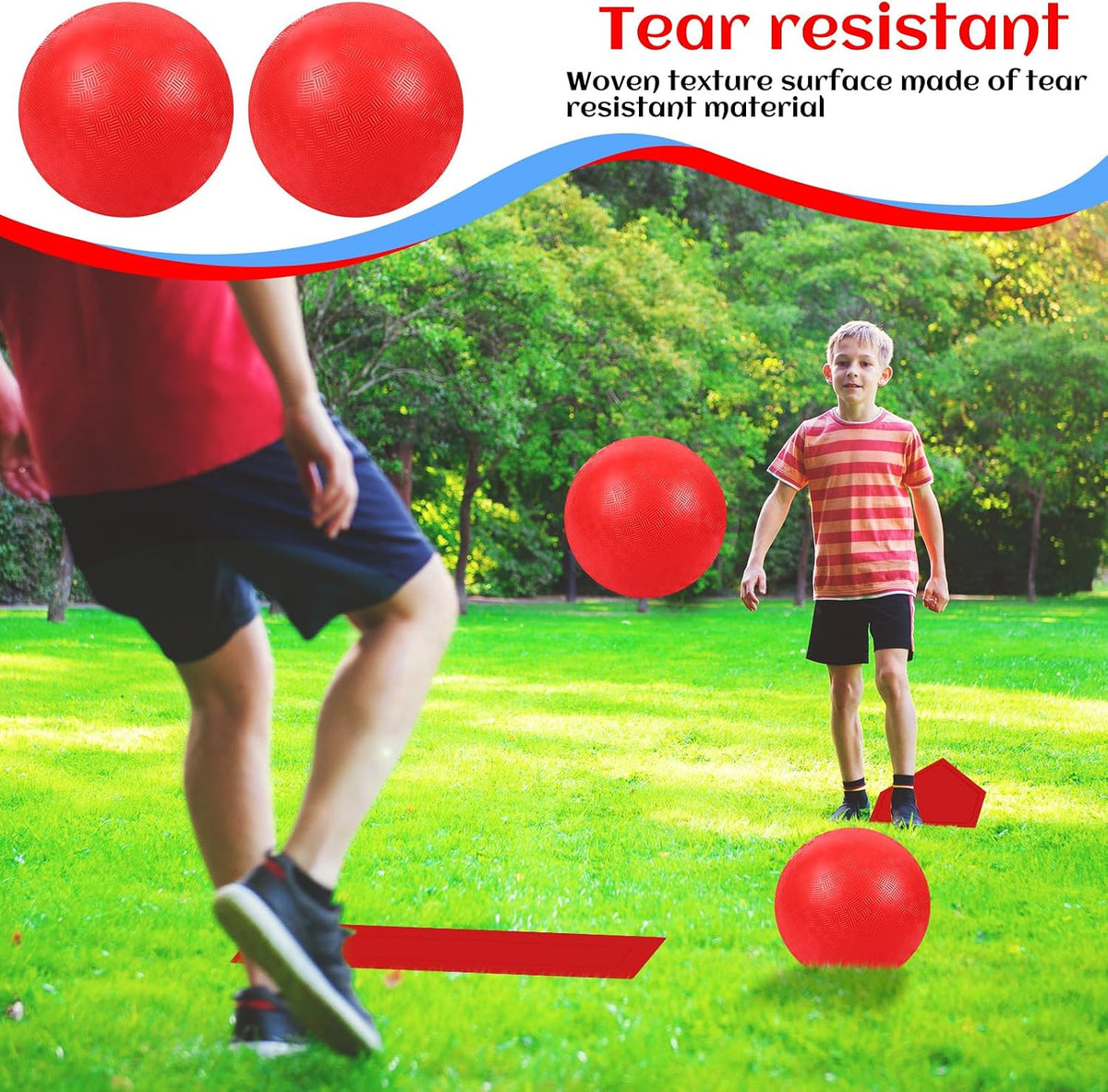 Hiboom kickball set with four 10 inch red balls, rubber bases and air pump - view 19