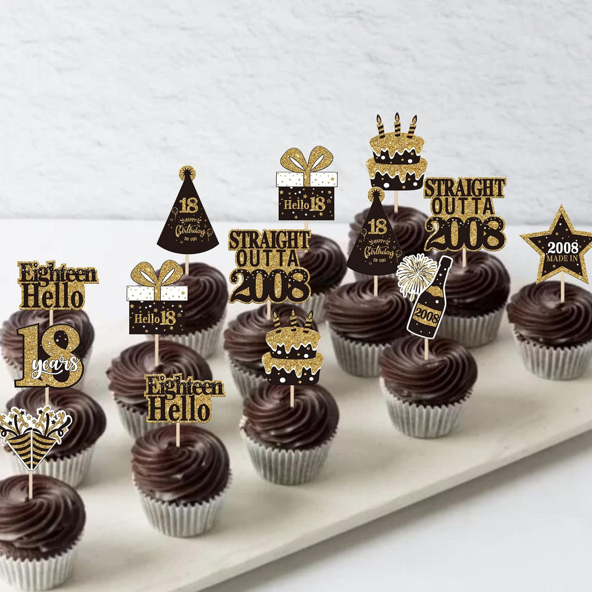 36PCS Happy 80th Birthday Cupcake Toppers Double Sided Black Gold - Straight Outta / 18th - image 4
