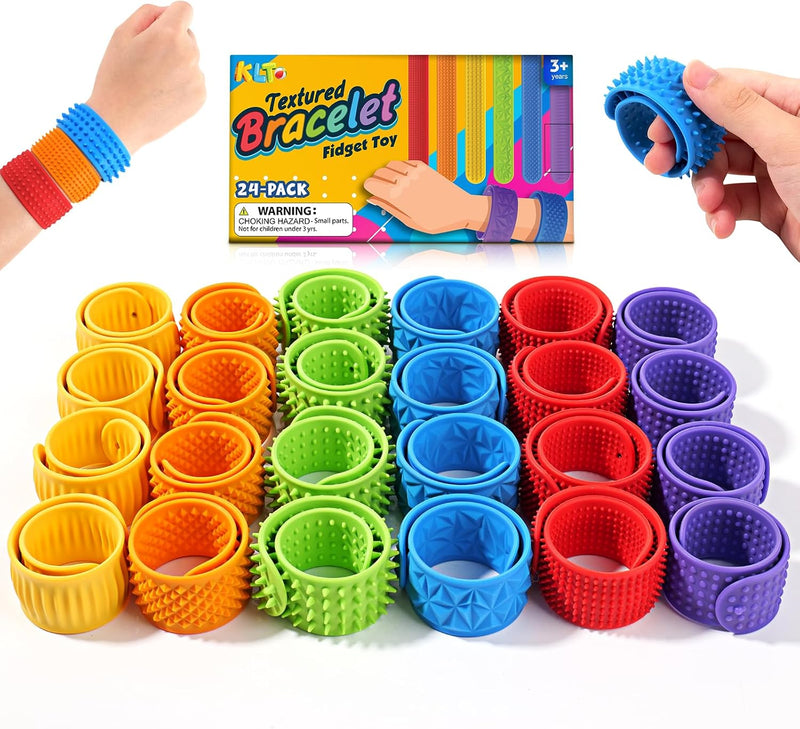 Sensory Fidget Toys for Kids: Textured Silicone Slap Bracelets 6 Pack - 24pcs