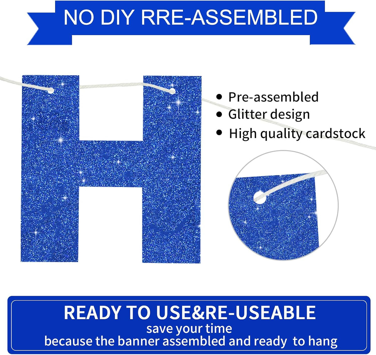 BEISHIDA Pre-Strung Glitter Pink Happy Birthday Banner Party Sign - Blue Silver - image 3