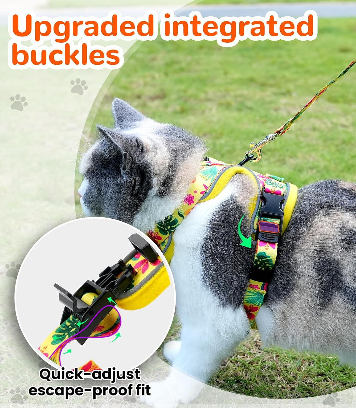 Cat Harness and Leash Set, Escape Proof Kitten Harness, Black - H604 Pro Bright Yellow / Small (7-12lb) - image 3