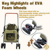 Pet Stroller Foldable Travel Crate for Small and Medium Dog and Cat, Portable Pet Travel Carrier, Pet Jogger with Detach Carrier