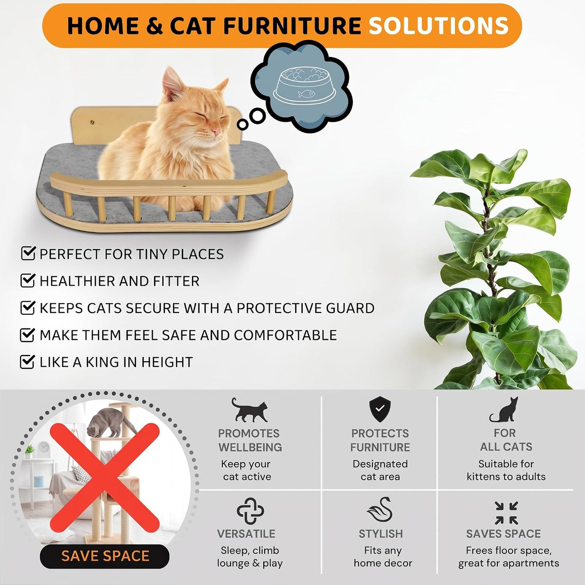 Cat Wall Shelves, Modern Cat Wall Furniture for Indoor Cats - Large / Natural Wood, 3 Steps + Perch - image 4