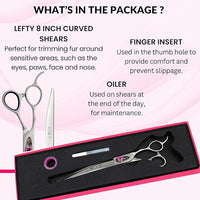 Kenchii Love Dog Grooming Scissors, 8 Inch Curved Shears, Dog Scissors for Grooming, Professional Pet Grooming Scissors