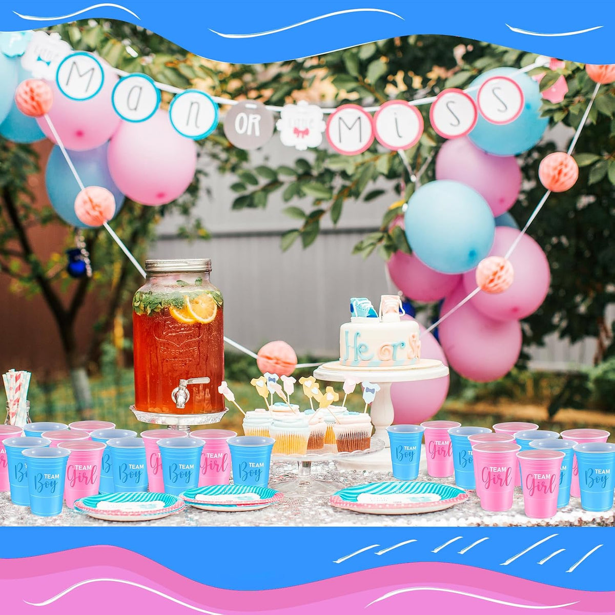 Norme 60 Pcs 16 oz Plastic Gender Reveal Cup Blue Pink Disposable Cup – Fun for Kids & Family - 12 oz / 30 - image 4