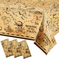 Irenare pirate tablecloth printed with a treasure map, skeleton, boat, mountain and treasure chest - view 3