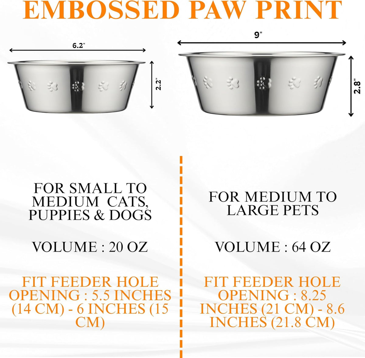Pet Feeder Stainless Steel Dog Bowls Replacement 8" Diameter 2-Pack – Essentials for Dogs - 2.5 cup (Embossed) / Single Pack - image 4