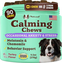Natural Dog Company Calming Chews for Dogs, Stress & Anxiety Relief Supplement with Chamomile, Valerian Root & Melatonin, Natural Soothing Chews for Travel, Thunder, Fireworks & Separation (90 cnt)
