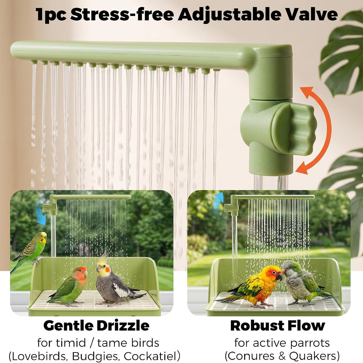 Automatic Parakeet Bird Bath with Pump - Green with Control Valve - image 2