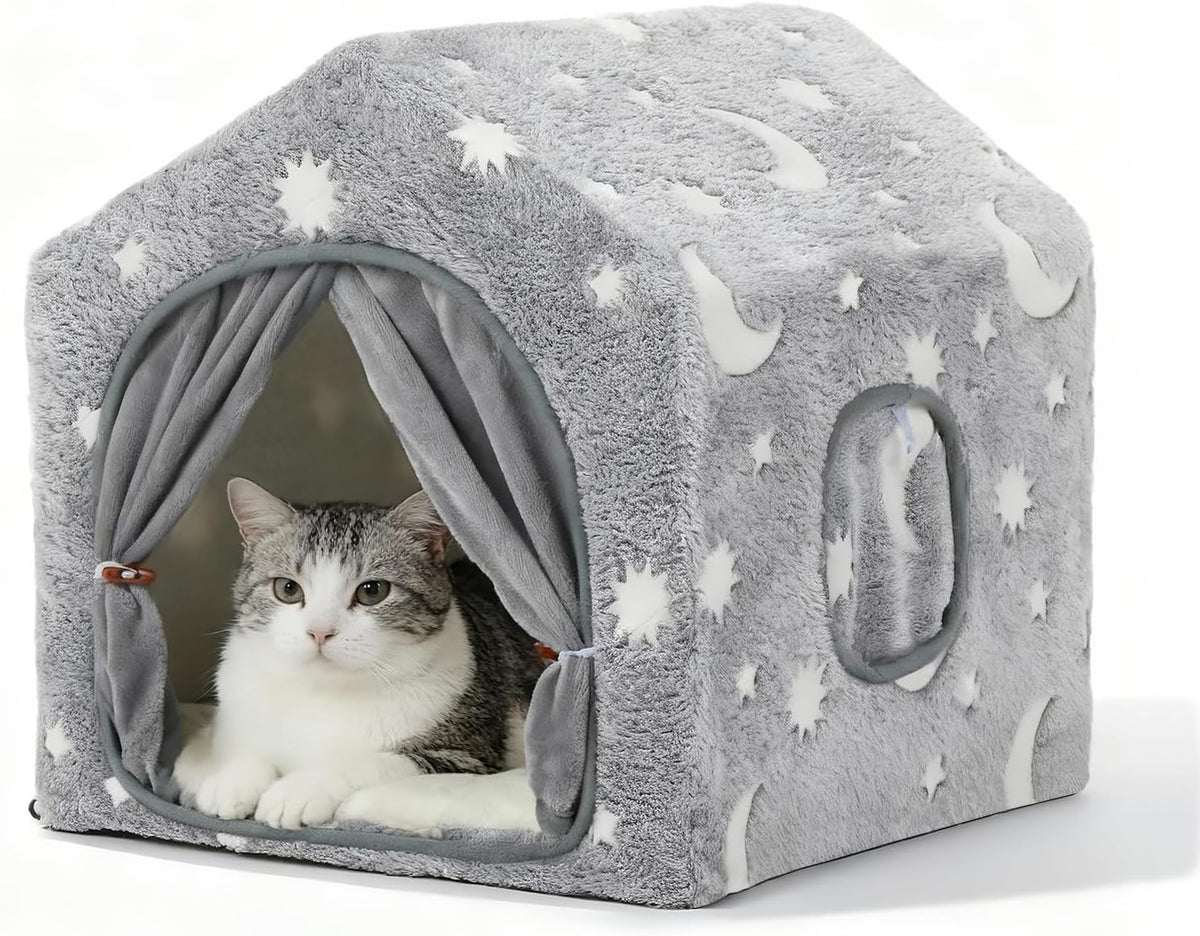 Indoor Dog House, Soft Warm Glow Dog Cave for Medium & Large Dogs – Essentials for Dogs - M (18"×18"×18") / Grey