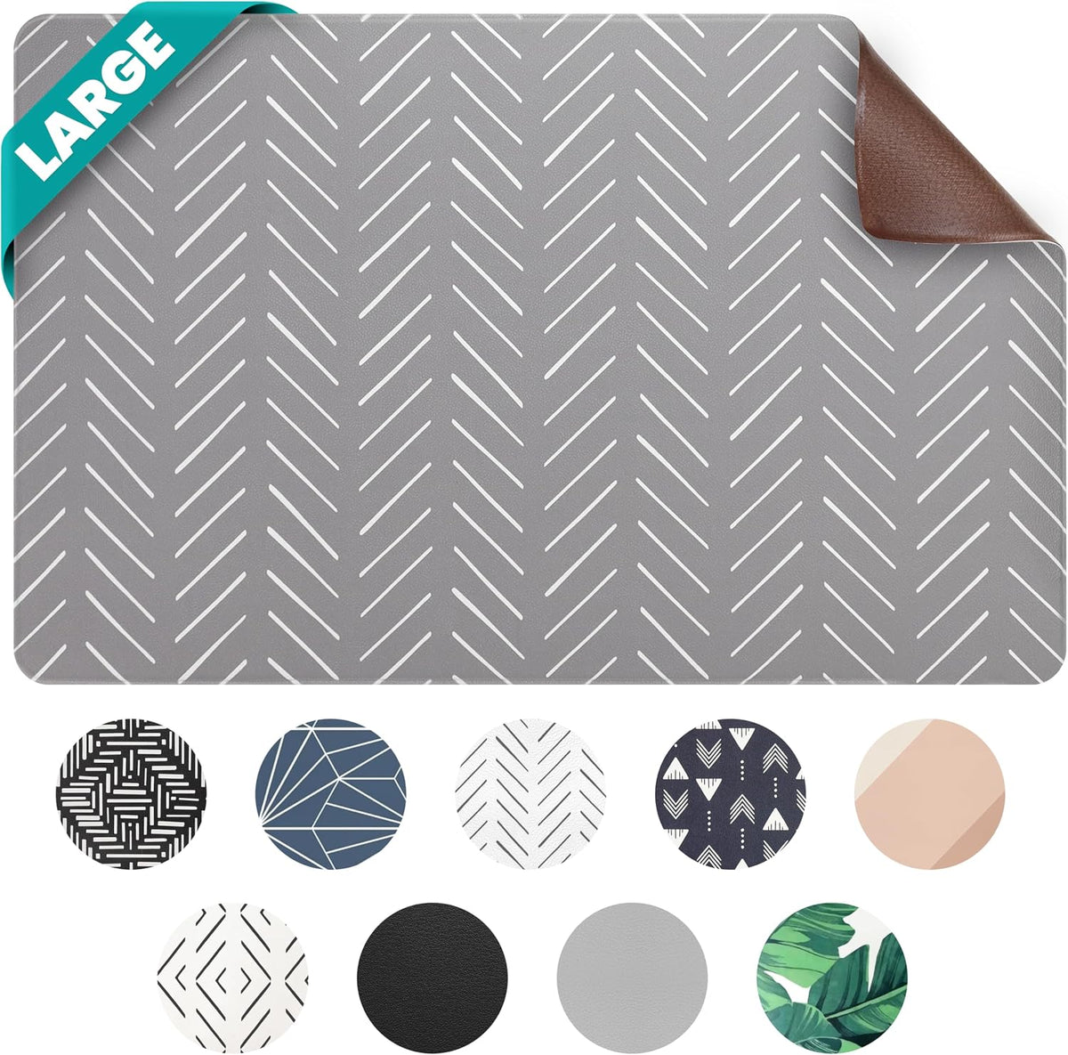 Dog Mat for Food and Water, Cat Feeding Mat - 16.5"L x 26"W / Gray Mud Cloth