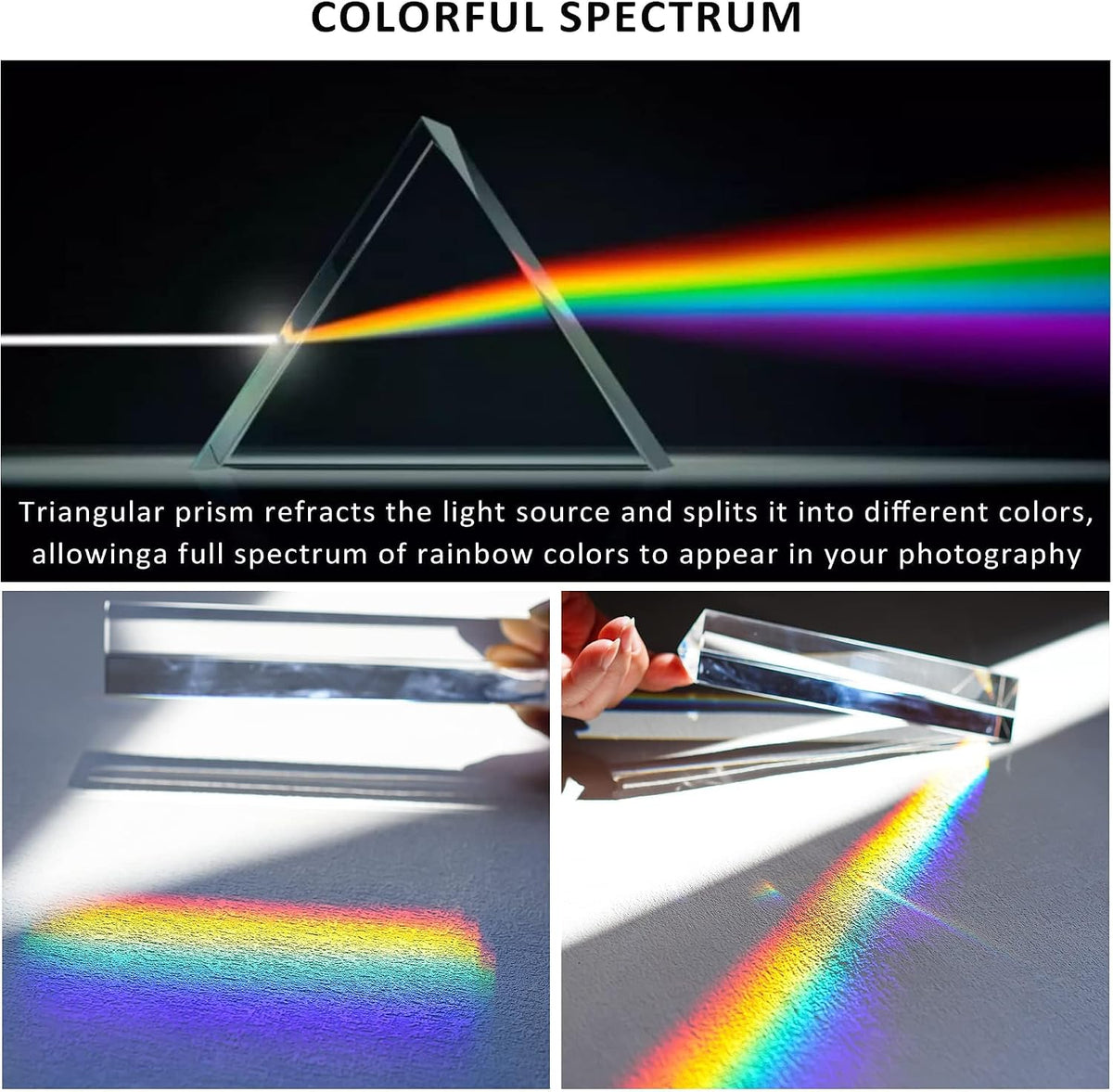 QFkris 2 pack of 6 inch K9 optical glass triangular prisms splitting light into a rainbow - view 4