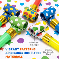 LovesTown party blowers noisemakers, 40 colorful blowouts with polka dots, hearts and stars - view 2