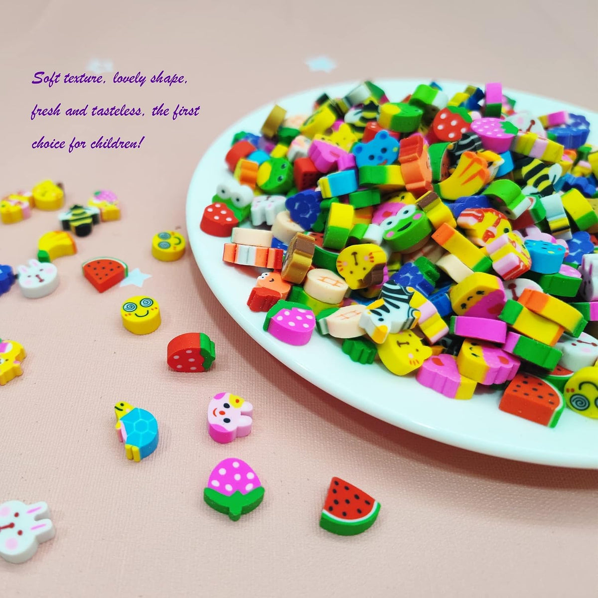 300PCS Mini Cute Animals and Fruits Pencil Erasers for Kids Bulk – Fun for Kids & Family - small / Numbers and Fruits - image 4