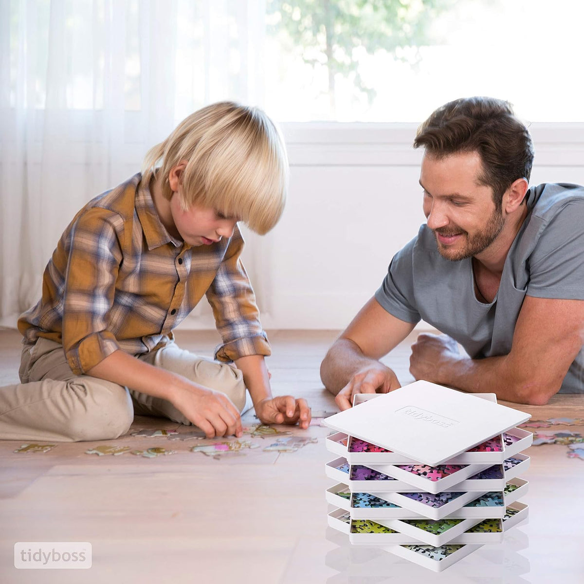 Tidyboss 8 Puzzle Sorting Trays with Lid 8" x 8" - White / 10"x10" - image 4