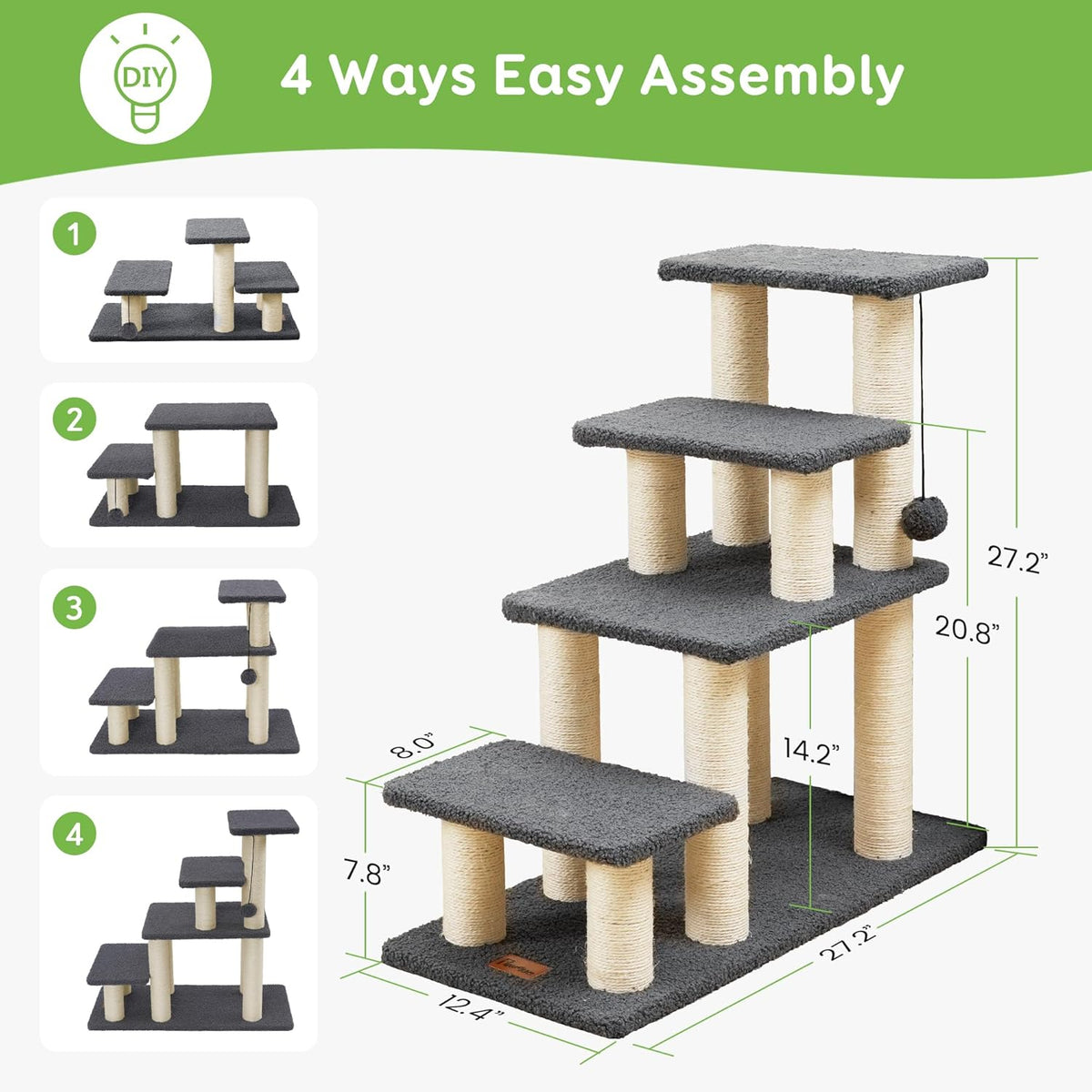 Dog Stairs & Cat Scratching Post Pet Steps for High Beds Couch – Essentials for Cats - 4-Steps - image 4