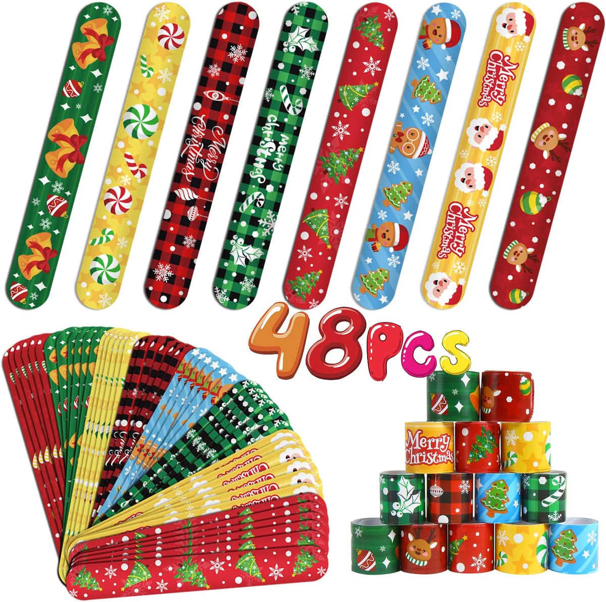 FOIMAS 48pcs Halloween Slap Bracelets - Christmas