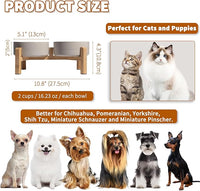 Elevated Ceramic Dog Bowl Set - Raised Feeding Bowls with Non-Slip Bamboo Stand - Small Pet Dishes for Food and Water - Ideal for Cats and Puppies - 16.23 OZ - 2 Cups - 480 ML