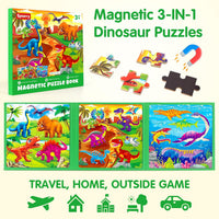SYNARRY magnetic dinosaur puzzle book with three colorful dinosaur scenes - view 12