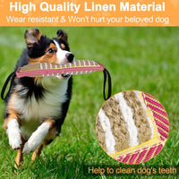 Dog Tug Toy, Dog Bite Jute Pillow Pull Toy with 2 Strong Handles - Pink & Yellow / Striped - image 3