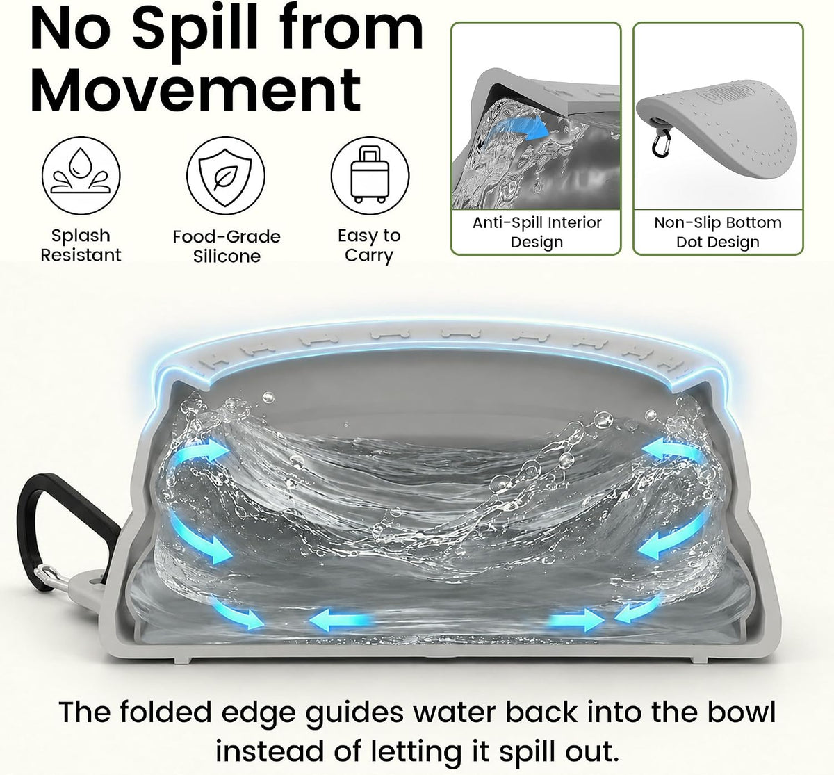 OHMO Spill Proof Collapsible Dog Bowl - 24oz / Ash - image 2
