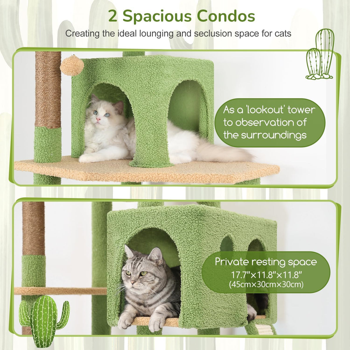 Globlazer F70 Pro Heavy Duty Cat Tree Tower for Indoor Cats Large - Cactus Green / XL - image 3