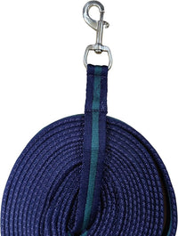 Soft Padded Lunge Line Rein Lead for Horses 27ft Looped Handle Swivel Clip (Navy/Green)