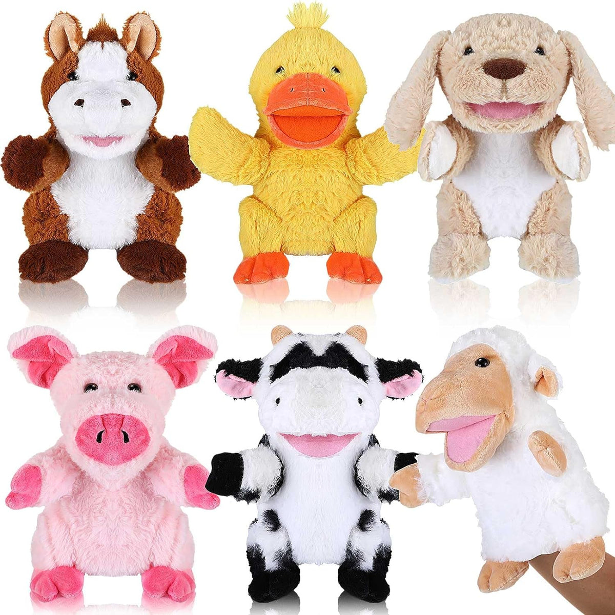 Liliful farm animal hand puppets with movable mouths: horse, sheep, dog, pig, cow and duck - view 2