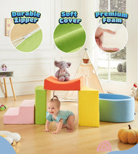 Elftopia foam climbing blocks with ball pit, stair climber and triangle wedge in beige - view 8