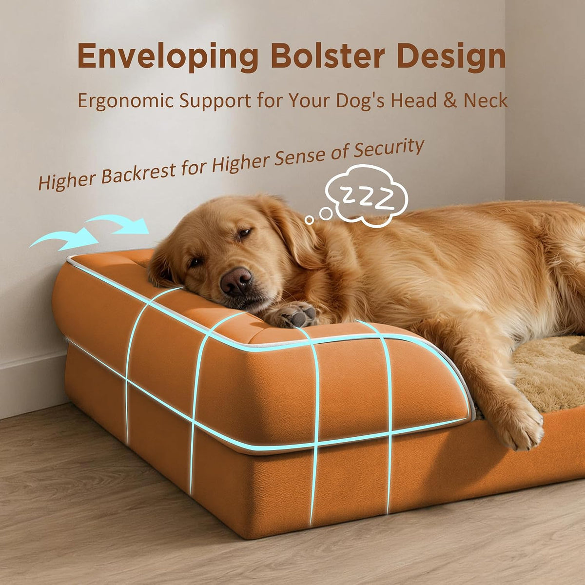 Comfort Expression Waterproof Orthopedic Dog Bed for Extra Large Dogs – Essentials for Dogs - 42.0"L x 30.0"W x 8.5"Th / Orange - image 3