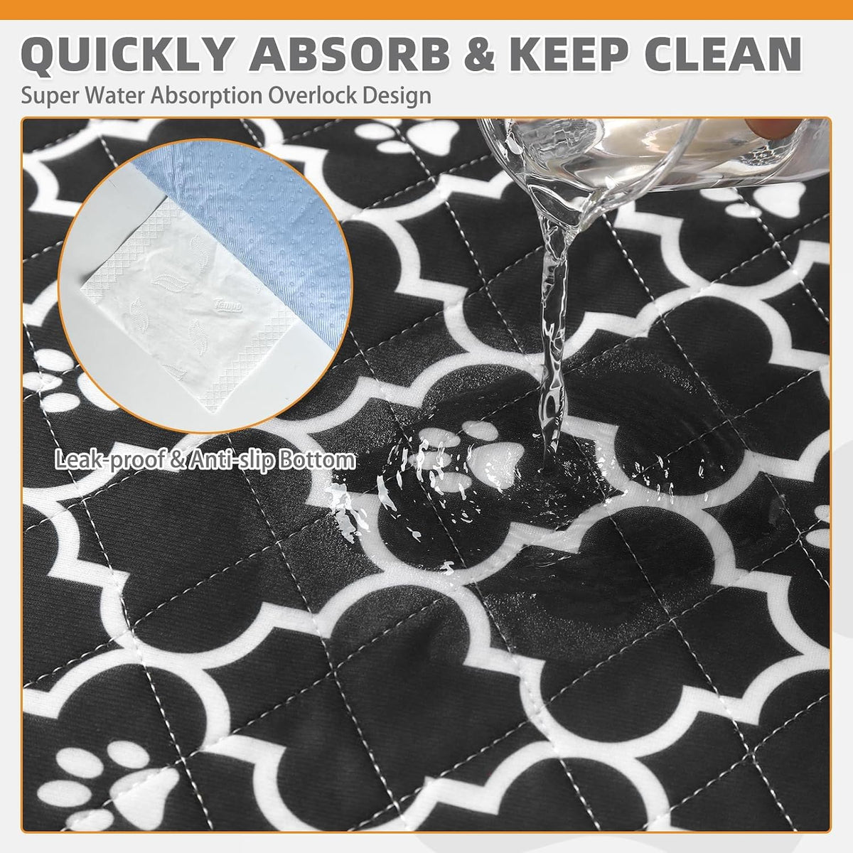 Washable Pee Pads for Dogs, Nonslip and Leak-Proof Dog Pee Pads - Clover Black / 24" x 36" (4 Pack) - image 4