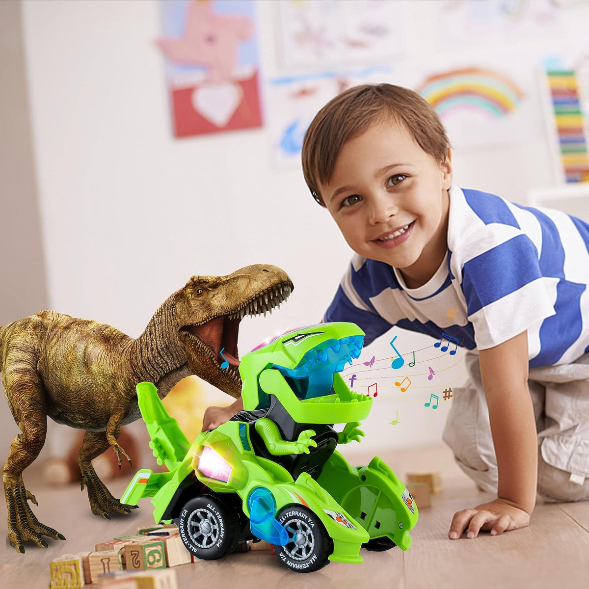 Transforming Dinosaur Car Toy for Kids 3-5 - Green - image 4