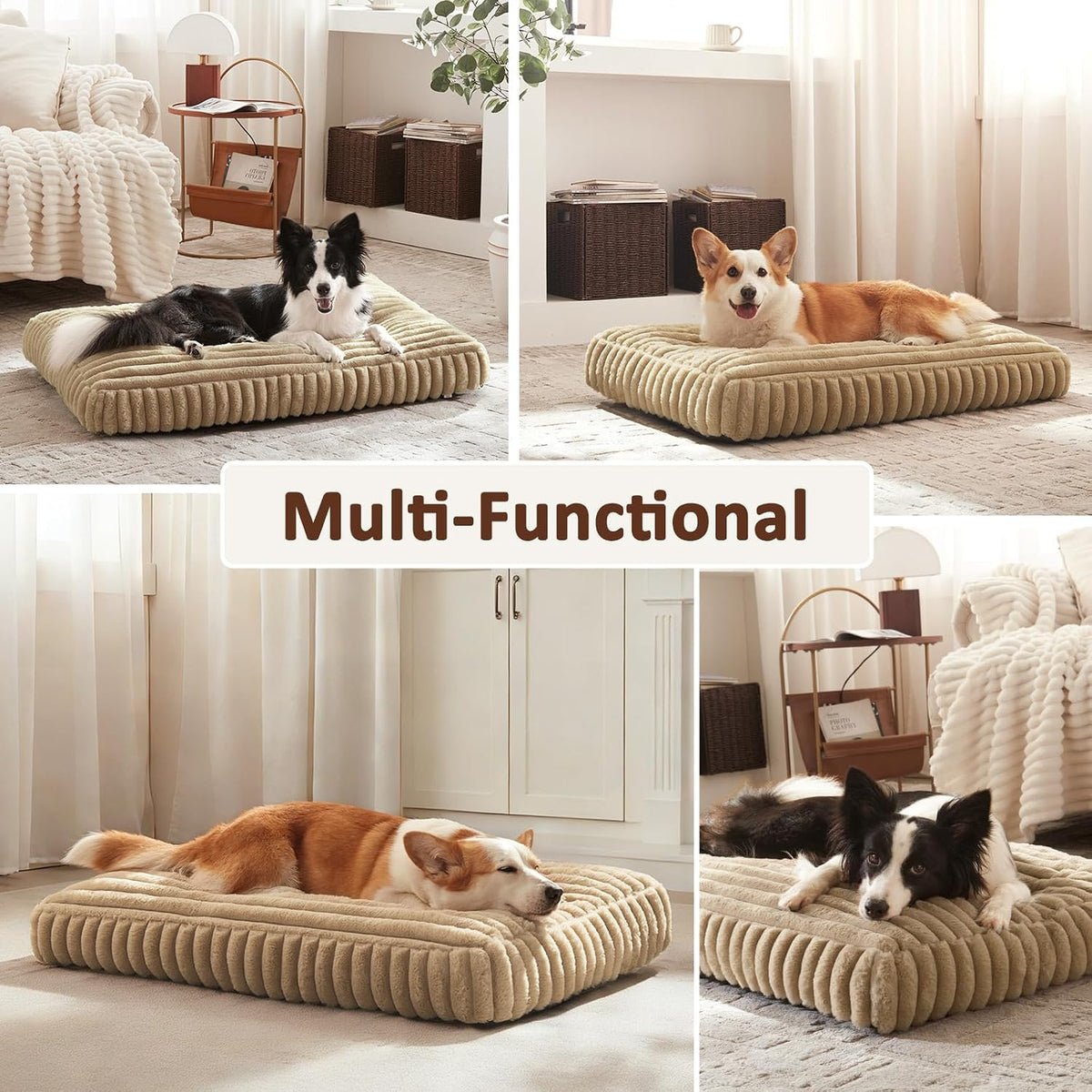 FURTIME Dog Beds Large Sized Dog, Washable Dog Bed for Crate - Beige / XL(42"x27"x4") - image 3