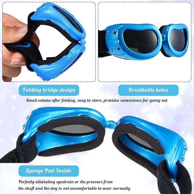 Frienda Dog Helmet and Goggles, UV Protection Doggy Sunglasses and 4 Inch Padded Puppy Motorcycle Helmet Adorable Dog Goggles with Adjustable Belt for Small Dogs Puppy Riding(Blue,S)